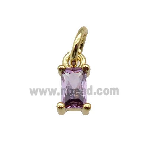 copper pendant paved purple zircon, rectangle, gold plated