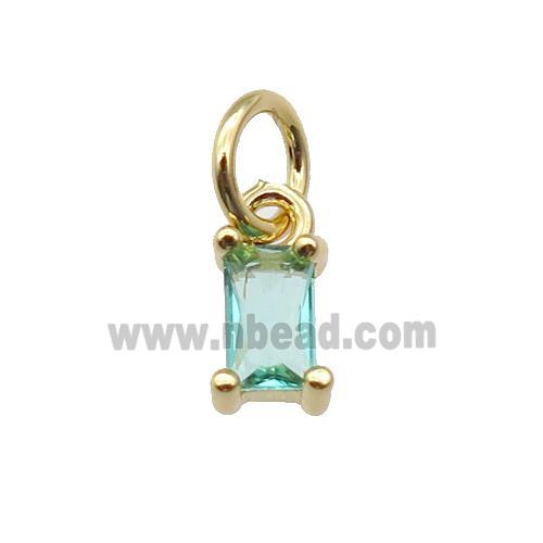 copper pendant paved green zircon, rectangle, gold plated