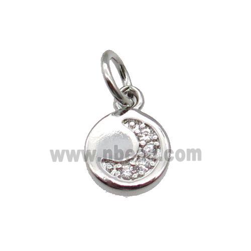 copper circle moon pendant paved zircon, platinum plated