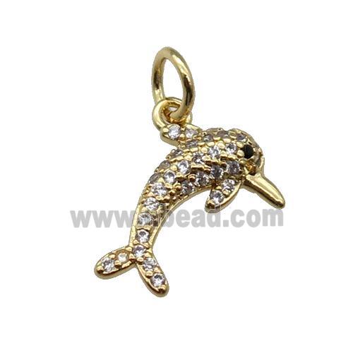 copper dolphin pendant paved zircon, gold plated