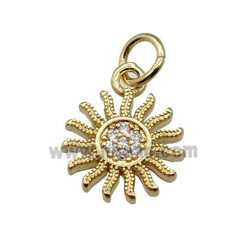 copper sunflower charm pendant pave zircon, gold plated
