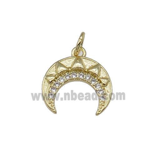 copper crescent moon pendant pave zircon, gold plated