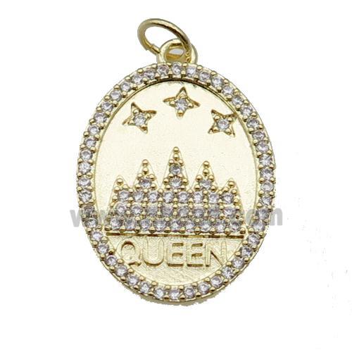 copper oval pendant pave zircon, castle, gold plated