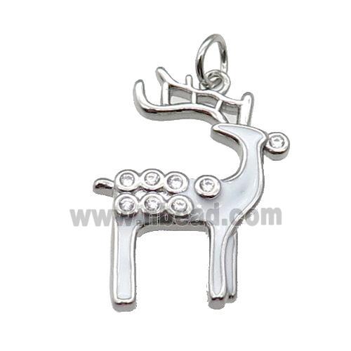 copper reindeer pendant pave zircon with white enamel, platinum plated