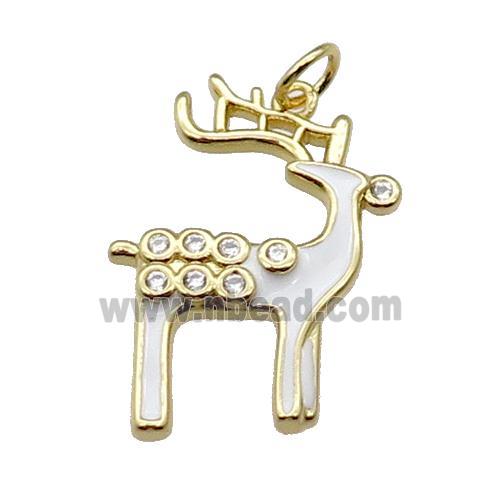 copper reindeer pendant pave zircon with white enamel, gold plated