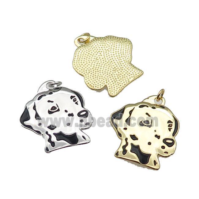 copper Dog charm pendant with black enamel, mixed