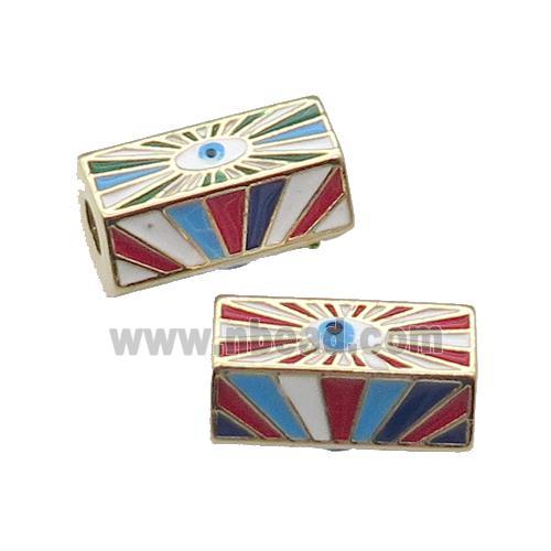 copper tube beads with enamel, eye, multicolor, gold plated