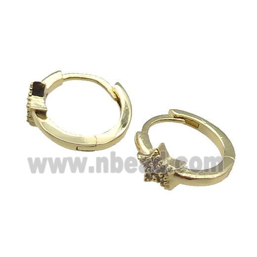 copper Hoop Earring pave zircon, star, gold plated