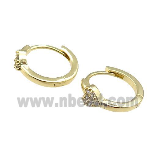 copper Hoop Earring pave zircon, heart, gold plated