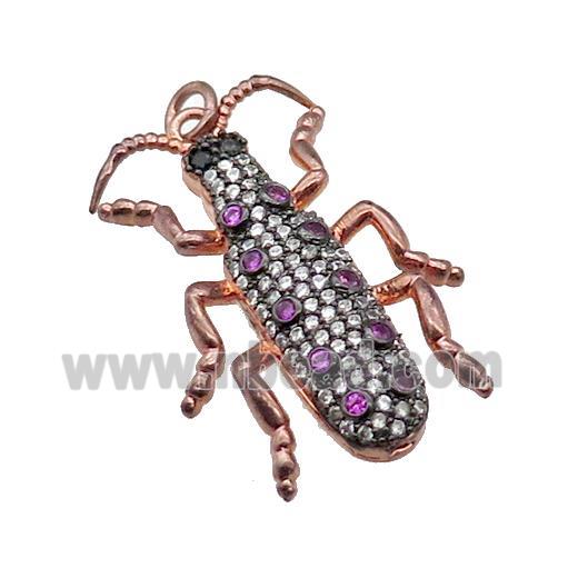 copper Ladybug pendant pave zircon, rose gold