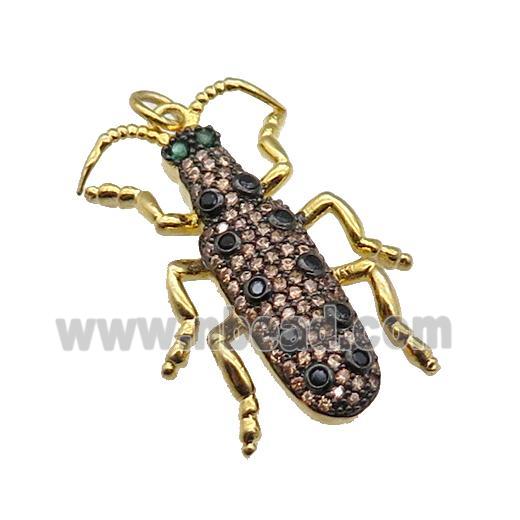 copper Ladybug pendant pave zircon, gold plated
