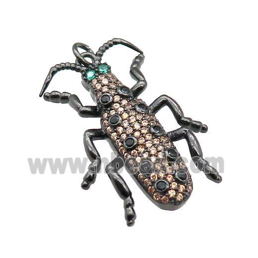 copper Ladybug pendant pave zircon, black plated