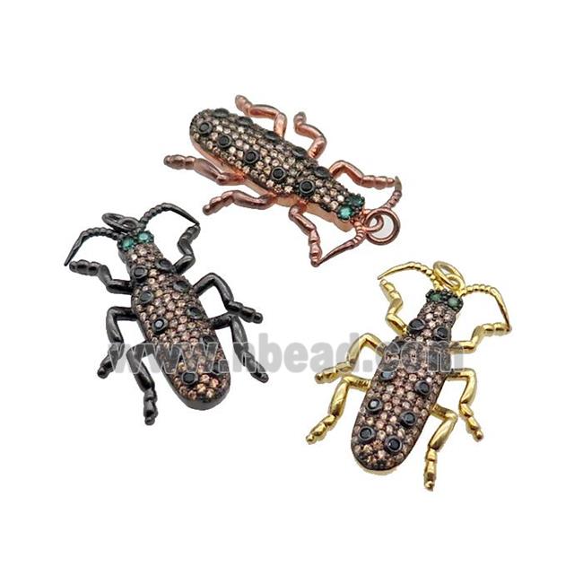 copper Ladybug pendant pave champagne zircon, mixed