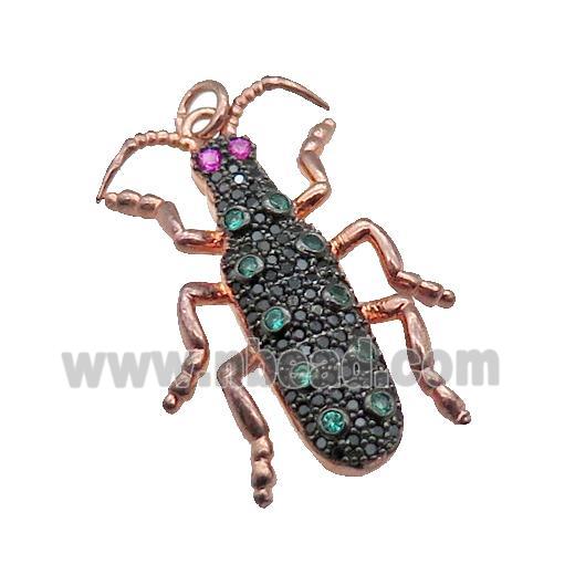 copper Ladybug pendant pave zircon, rose gold