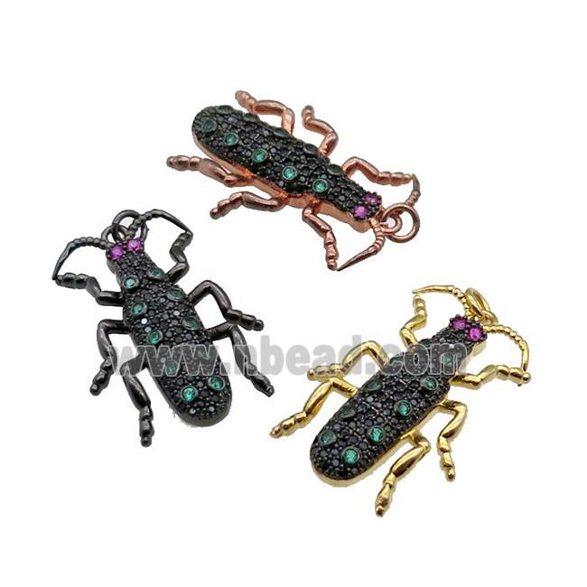 copper Ladybug pendant pave black zircon, mixed