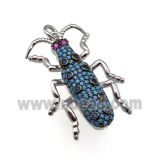 copper Ladybug pendant pave turq zircon, platinum plated