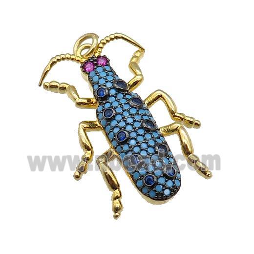 copper Ladybug pendant pave turq zircon, gold plated