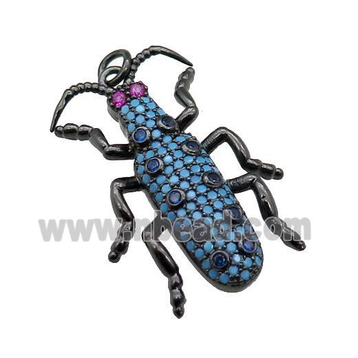 copper Ladybug pendant pave turq zircon, black plated