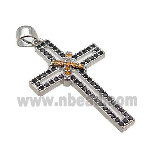 copper christian Cross pendant pave zircon, platinum plated