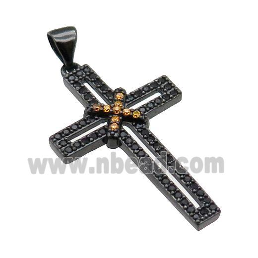 copper christian Cross pendant pave zircon, black plated