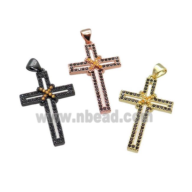 copper christian Cross pendant pave black zircon, mixed