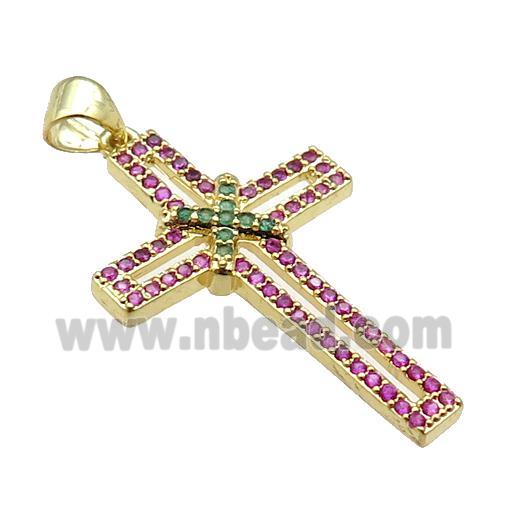 copper christian Cross pendant pave zircon, gold plated