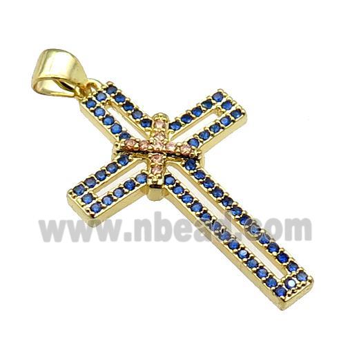 copper christian Cross pendant pave zircon, gold plated