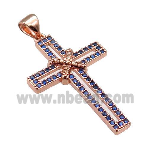 copper christian Cross pendant pave zircon, rose gold