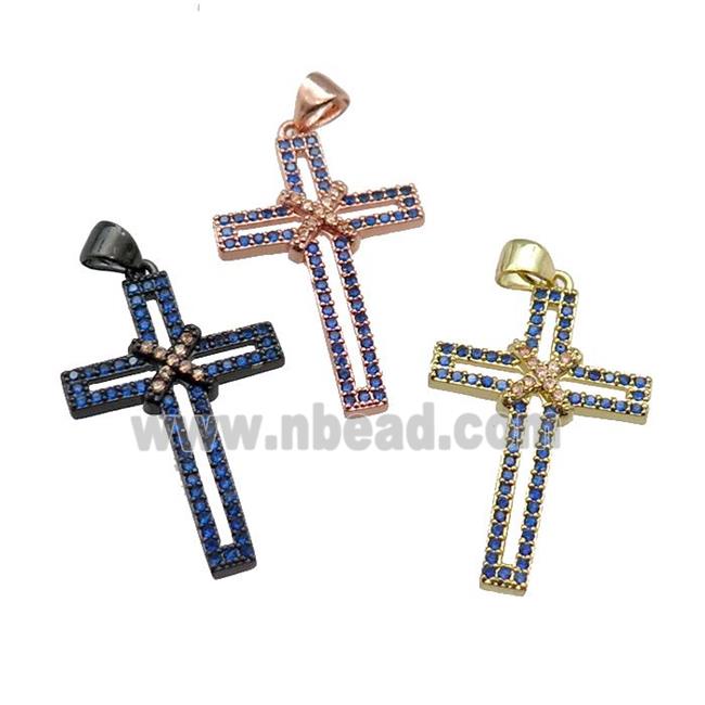 copper christian Cross pendant pave blue zircon, mixed