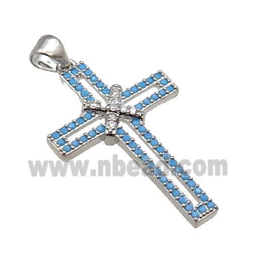 copper christian Cross pendant pave zircon, platinum plated