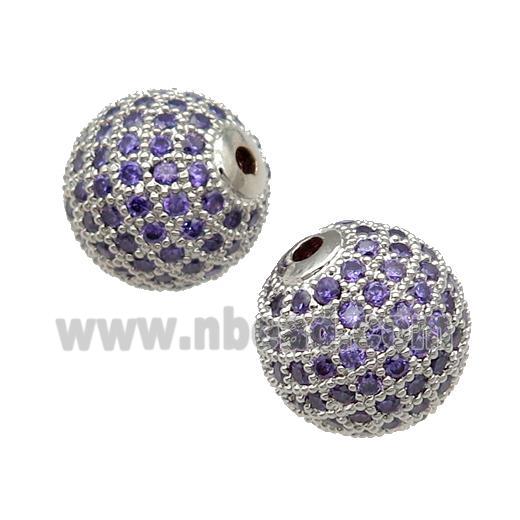 copper bead pave purple zircon, platinum plated