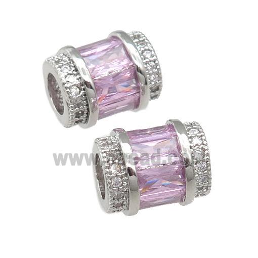 copper tube beads pave pink zircon, platinum plated