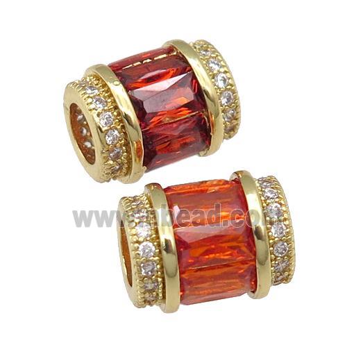 copper tube beads pave red zircon, gold plated