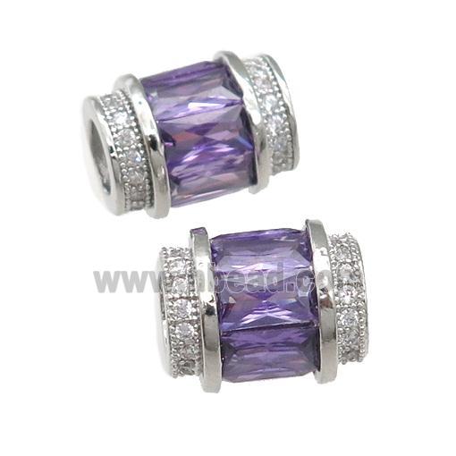 copper tube beads pave purple zircon, platinum plated