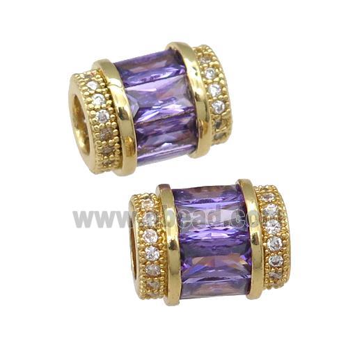 copper tube beads pave purple zircon, gold plated
