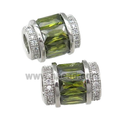 copper tube beads pave green zircon, platinum plated