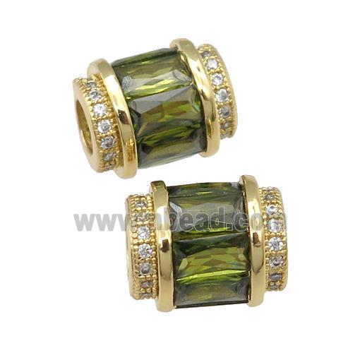 copper tube beads pave green zircon, gold plated