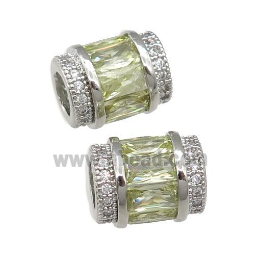 copper tube beads pave lt.green zircon, platinum plated
