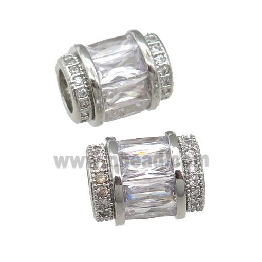 copper tube beads pave clear zircon, platinum plated