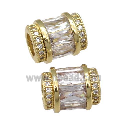 copper tube beads pave clear zircon, gold plated