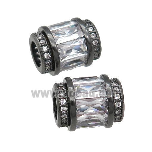 copper tube beads pave clear zircon, black plated, large hole