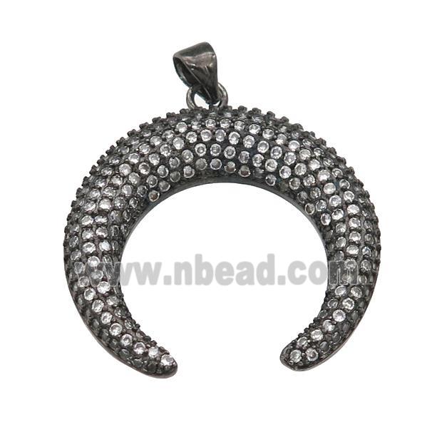 copper crescentmoon pendant pave zircon, black plated