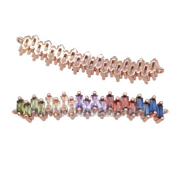 copper stick connector pave zircon, multicolor, rose gold