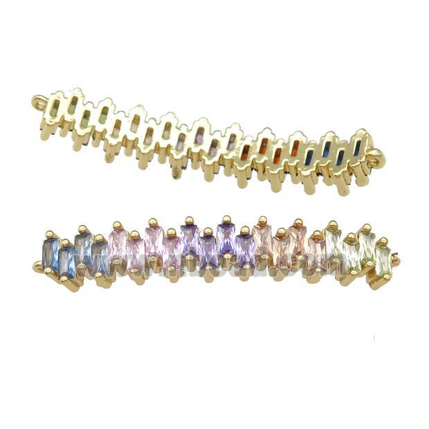 copper stick connector pave zircon, multicolor, gold plated