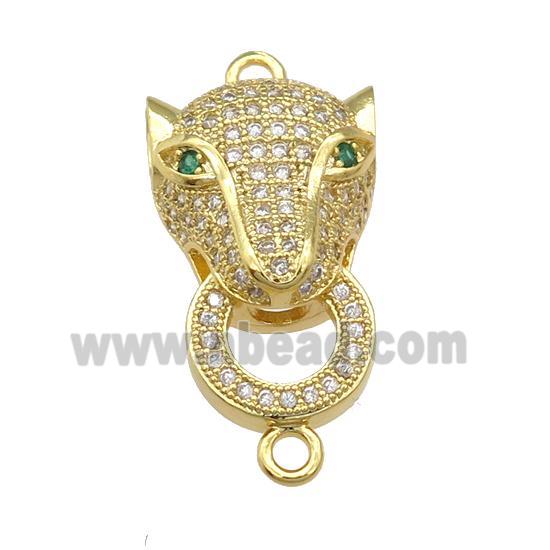 copper Leopard connector pave zircon, gold plated