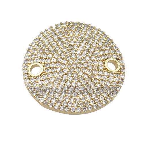 copper circle connector pave zircon, gold plated
