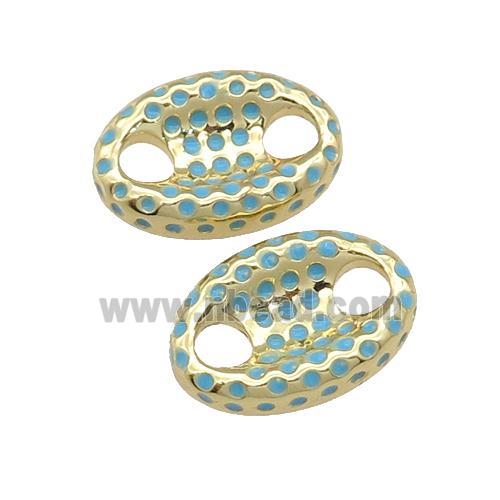 copper connector with teal enamel, pignose, gold plated