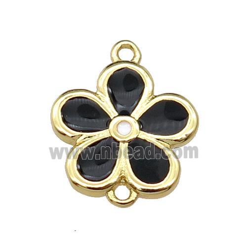 copper flower connector with black enamel, gold plated