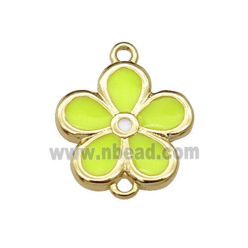 copper flower connector with yellow enamel, gold plated