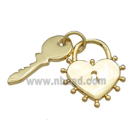 copper Lock-Key charm pendant, gold plated
